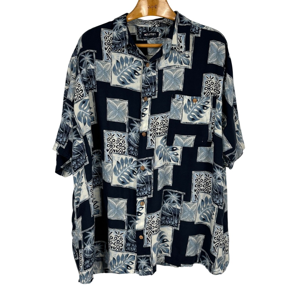 Puritan‎ Hawaiian Shirt Mens 2XL Blue Rayon Tropical Camp Aloha Button Up